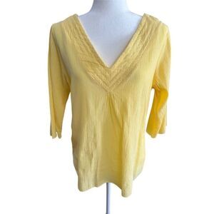 Columbia V-Neck 3/4 Sleeve Yellow Knit Top Size Medium